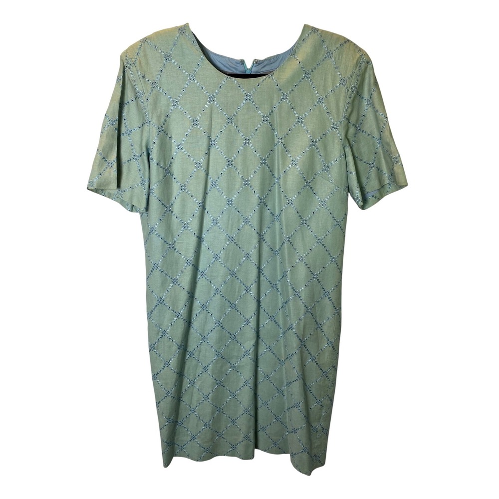 Vintage Liz Claiborne Shift Dress Women 14 Linen Embroidered Eyelet Cottage 90's